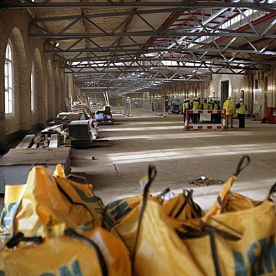 inside the Drill Hall, looking W