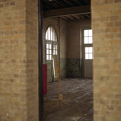 inside the Drill Hall, looking W
