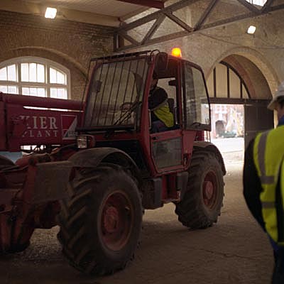 inside the Drill Hall, looking W