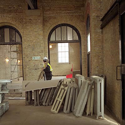 inside the Drill Hall, looking W