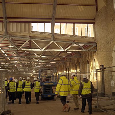 inside the Drill Hall, looking W