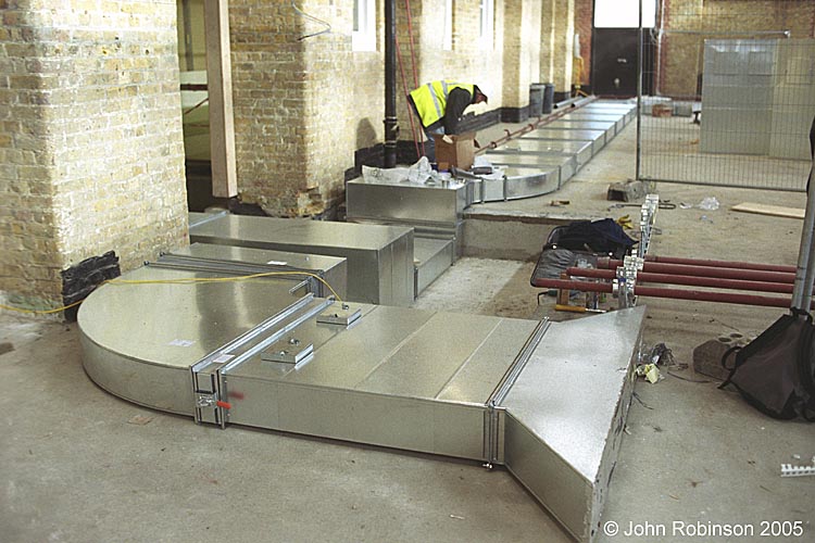 Installation of air-handling ducts, Drill Hall